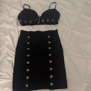 Bebe Elegant Black Skirt & Top with  Gold Accents